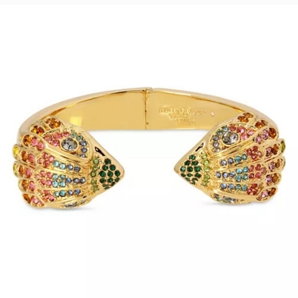 🔹️Kurt Geiger🔹️ Rainbow Pave Signature Eagle Cuff Bracelet in Gold Tone - Picture 1 of 5